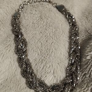 Express Silver tone braided necklace